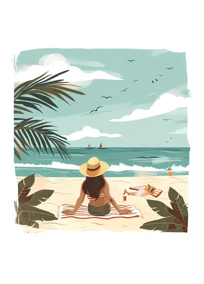Woman Relaxing on Beach