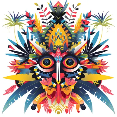 Colorful Tribal Mask with Feathers