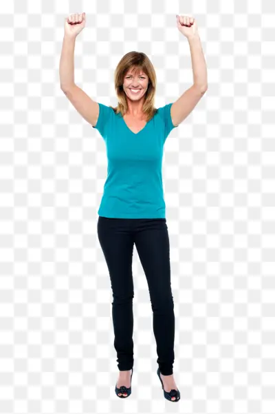 Cheerful Woman with Raised Arms