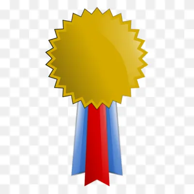 Gold Medal with Red and Blue Ribbon