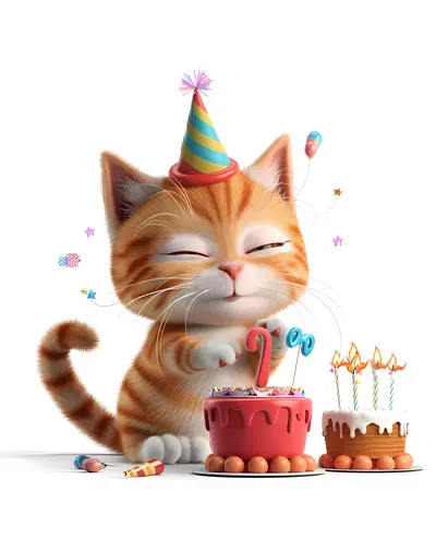 Cute Cat Celebrating Birthday