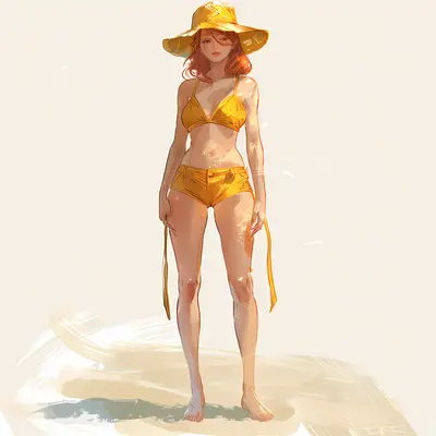 Girl in Yellow Bikini at the Beach