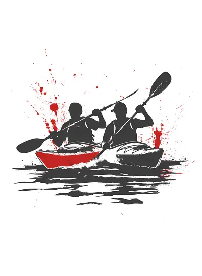 Two Kayakers in Red and Black Kayaks