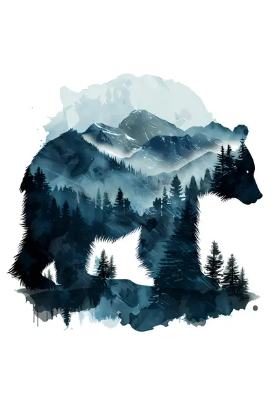 Bear Silhouette with Mountain