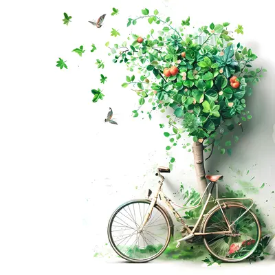 Bicycle with Tree and Nature Elements