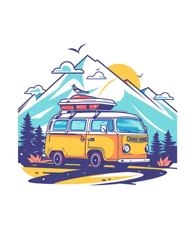 Yellow Van in Mountain Landscape