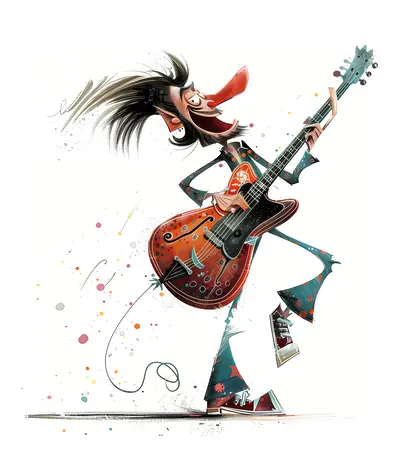 Energetic Cartoon Guitarist Playing Music