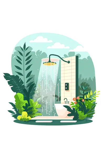 Refreshing Outdoor Shower in a Lush Garden