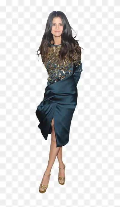 Elegant Woman in Black and Gold Dress