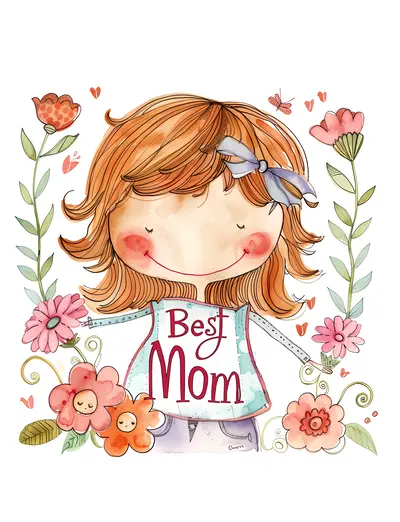 Best Mom Cartoon Floral Design