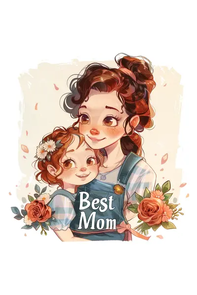 Best Mom Illustration with Mother and Daughter