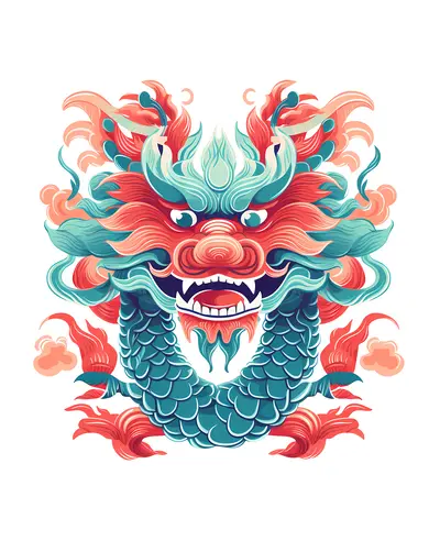 Green and Red Dragon Head Illustration