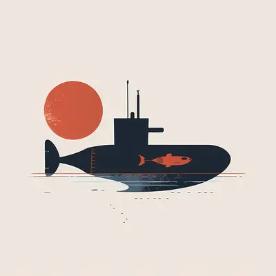 Black Submarine with Red Fish
