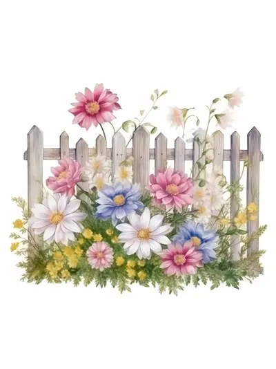Colorful Flowers with Picket Fence
