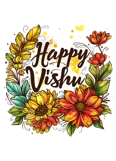 Happy Vishu with Colorful Flowers
