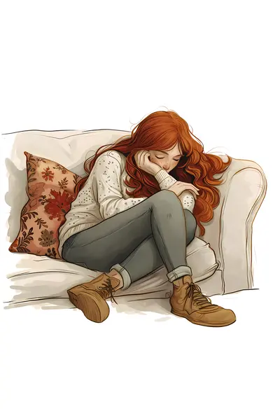 Red-Haired Woman Resting on Couch