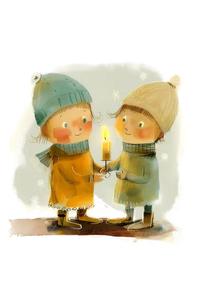 Children Holding Candle in Winter Clothes