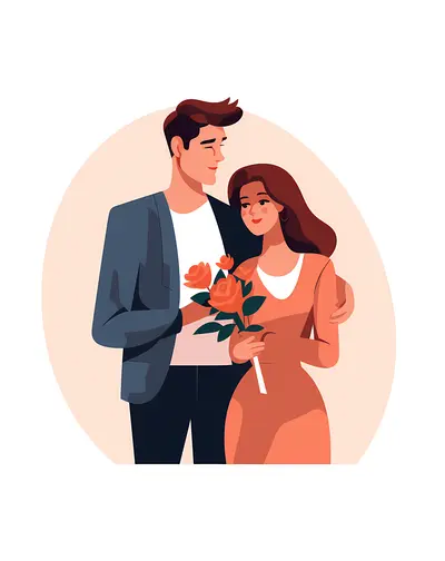 Young Couple in Love with Flowers