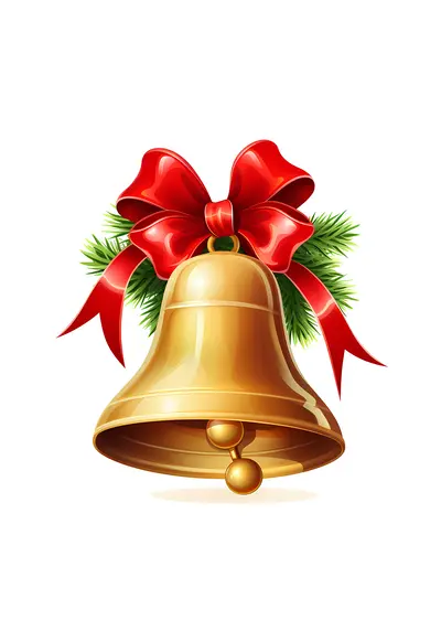 Golden Bell with Red Bow and Greenery
