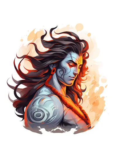 Deity Illustration with Flowing Hair
