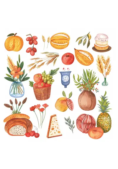 Variety of Fruits and Vegetables Illustration