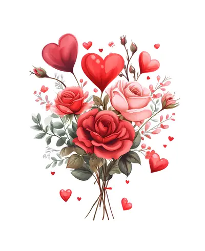 Beautiful Red and Pink Roses Bouquet with Hearts
