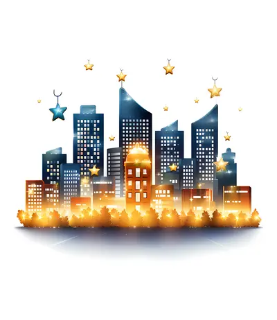 City Skyline with Star Decorations