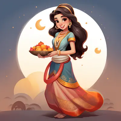 Woman in Traditional Clothing Holding a Bowl of Fruit