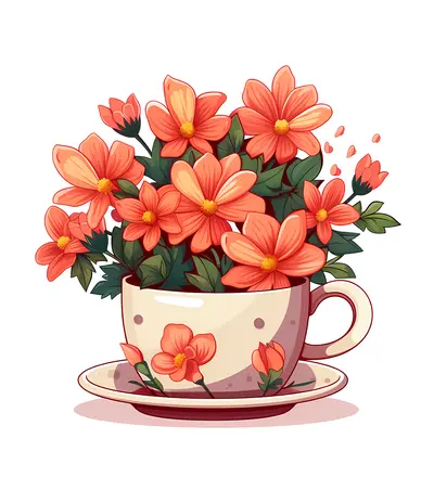 Orange Flowers in a Cup with Saucer