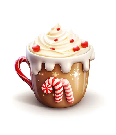 Brown Cup with Candy Cane and Whipped Cream