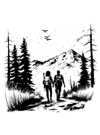 Two Hikers in Mountain Landscape
