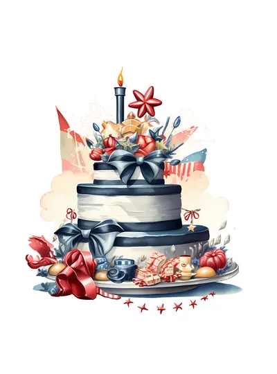 Decorative Cake with Ribbons and Candles