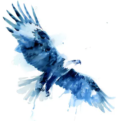 Blue Watercolor Eagle in Flight