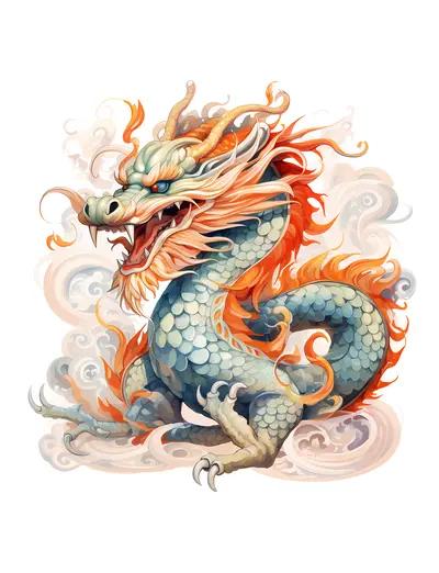 Blue Dragon with Fiery Mane