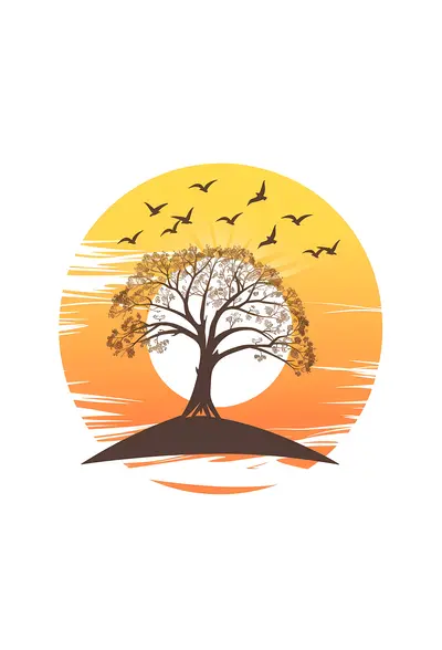 Tree with Birds at Sunset