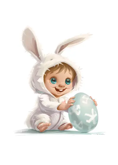 Smiling Baby Bunny with Easter Egg