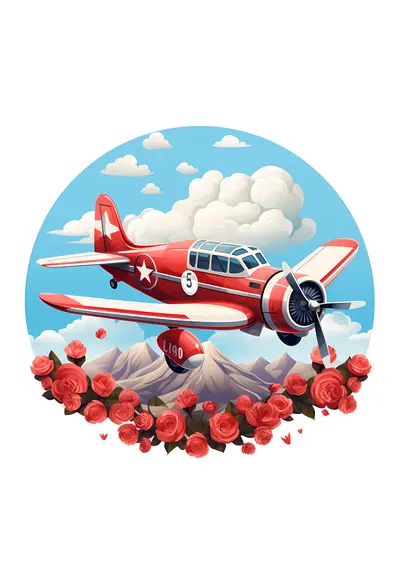 Red Airplane over Mountains