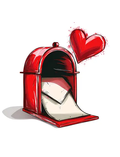 Red Mailbox with Heart and Letters for Valentine's Day