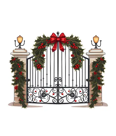 Gate with Holly and Red Bows