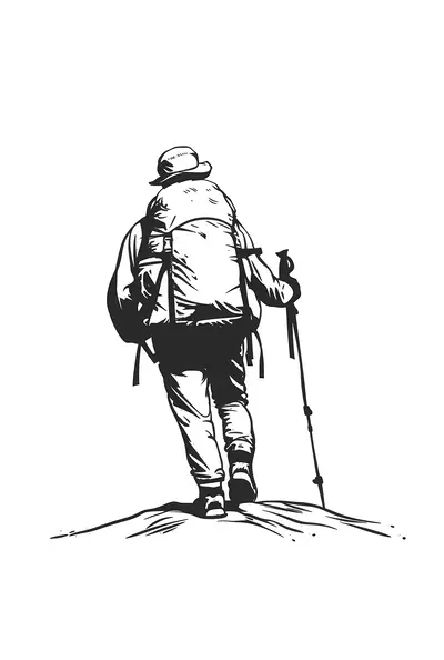 Hiker with Walking Stick and Backpack