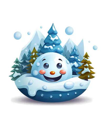 Smiling Snowball in Winter Landscape