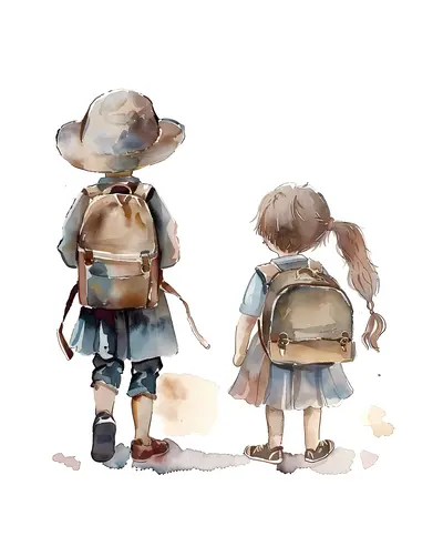 Children Walking with Backpacks