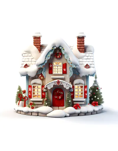 Snowy House with Christmas Decorations