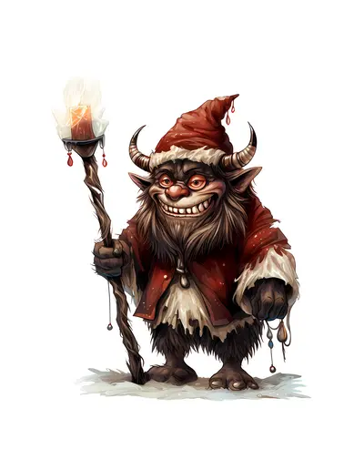 Smiling Horned Creature in Red Christmas Outfit