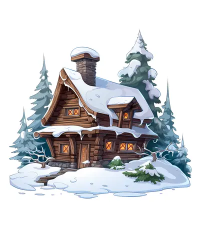 Whimsical Snowy Cabin