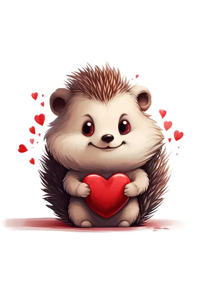Cute Hedgehog Holding a Heart with Love