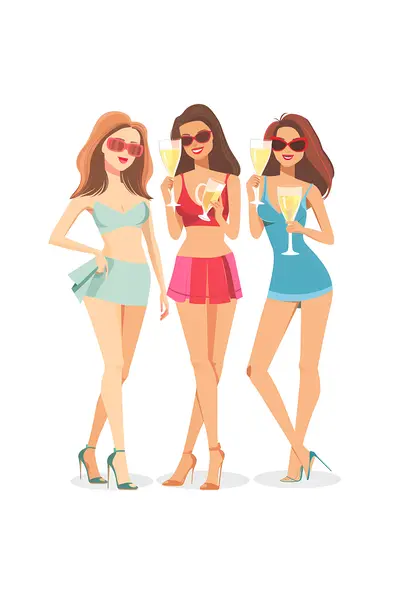 Party Girls in Bikinis with Drinks