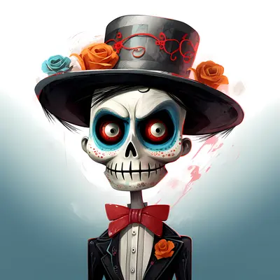 Skeleton with Top Hat for Day of the Dead