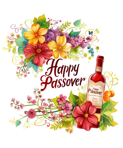 Happy Passover with Wine and Festive Flowers