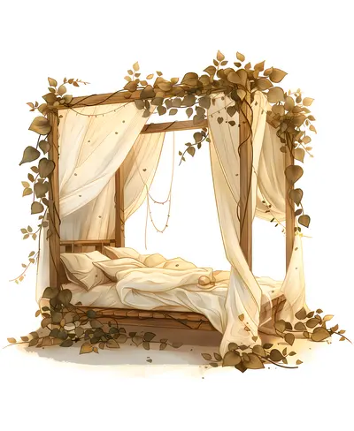 Rustic Canopy Bed with Draped Curtains